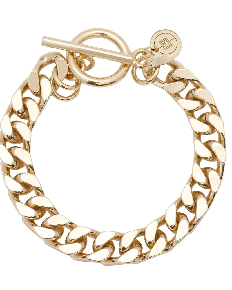 Front of a size 9" Tara Toggle Bracelet 9" Gold in Gold by Eklexic. | dia_product_style_image_id:282298